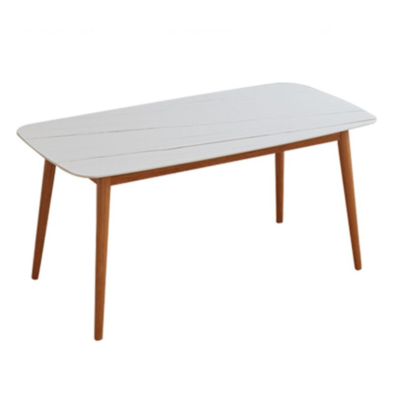 Sintered Stone Top Dining Table Rectangle Table with Wooden Base and 4 Legs