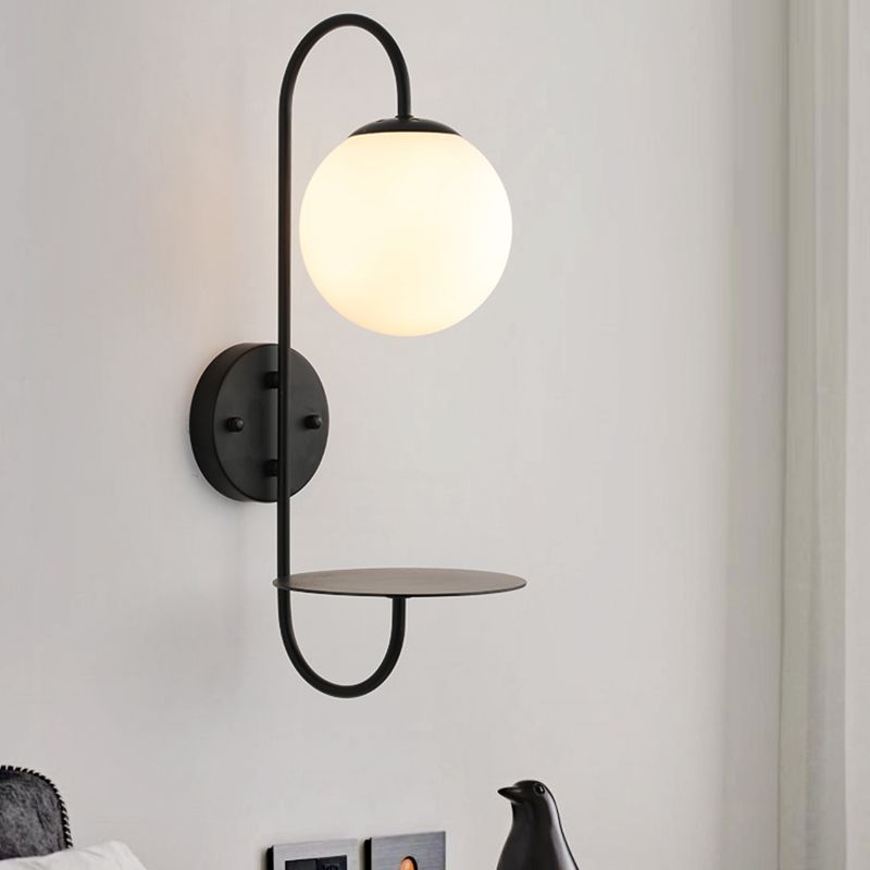Modern Glass Wall Sconce Lighting Metal Gooseneck Wall Light for Bedroom