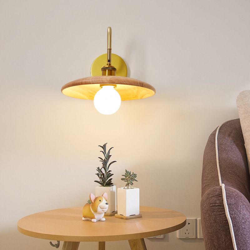 Modernism Single Golden Bathroom Vanity Light Shaded Bath Bar with Wood