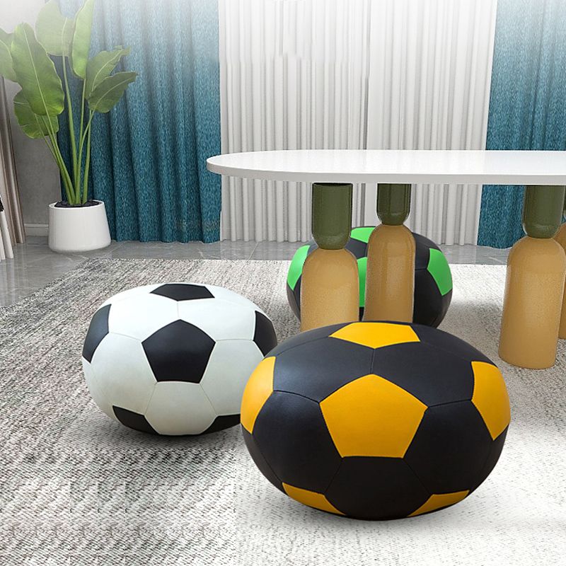 Contemporary Pouf Ottoman Faux Leather Upholstered Spherical Ottoman