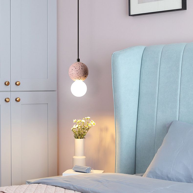Round Terrazzo Mini Hanging Light Nordic Minimalism Style 1-Light Pendant for Bedside