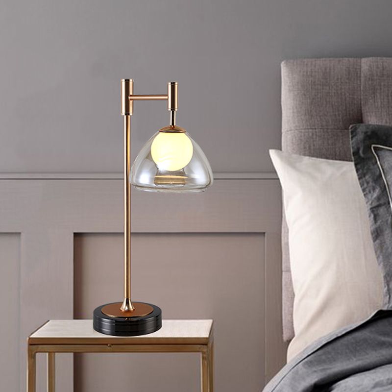 Lampada da comodino conica in ottone, lampada da comodino a LED modernista in vetro grigio fumo/cognac per comodino