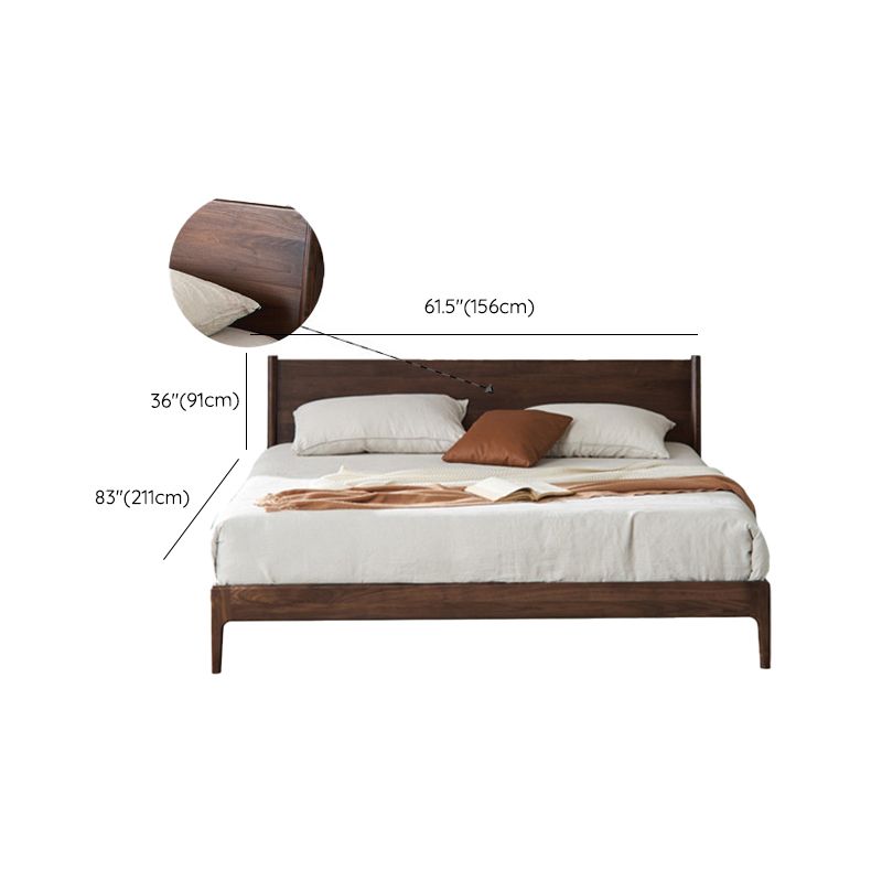 Solid Wood Standard Bed in Brown Panel Bed with Rectangular Headboard