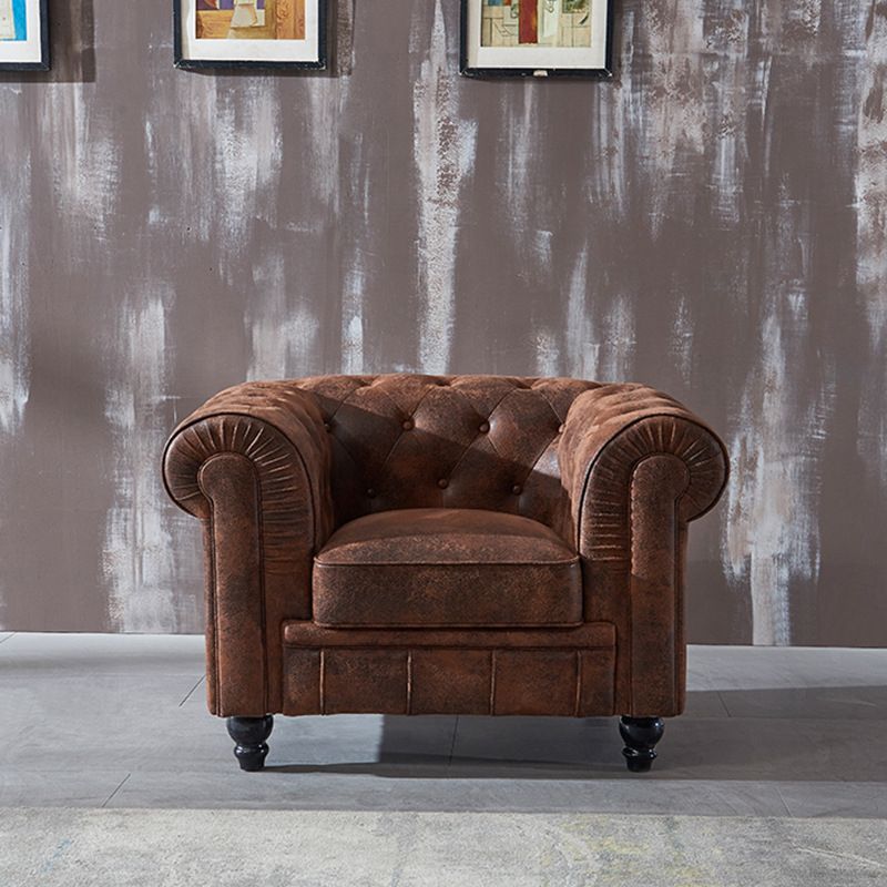 Chesterfield Dark Brown Sofa Apartment Tuxedo Arm Loveseat Genuine Leather Sofa