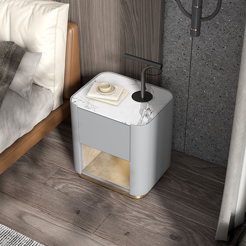 Contemporary Stone Top 1-Drawer, 1 Shelf Nightstand 21.65" Tall Nightstand