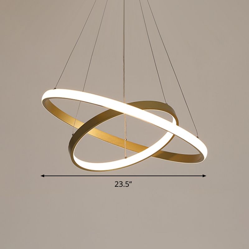 Gold Orbit Hanging Chandelier Postmodern Acrylic LED Pendant Light Kit, 23.5"/31.5" Wide