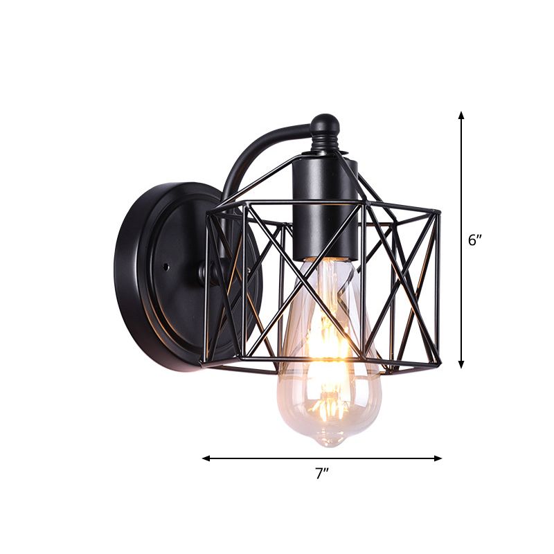 Black Single Head Wall Mount Lighting Antique Metal Hexagon Frame Reading Wall Light for Parlor