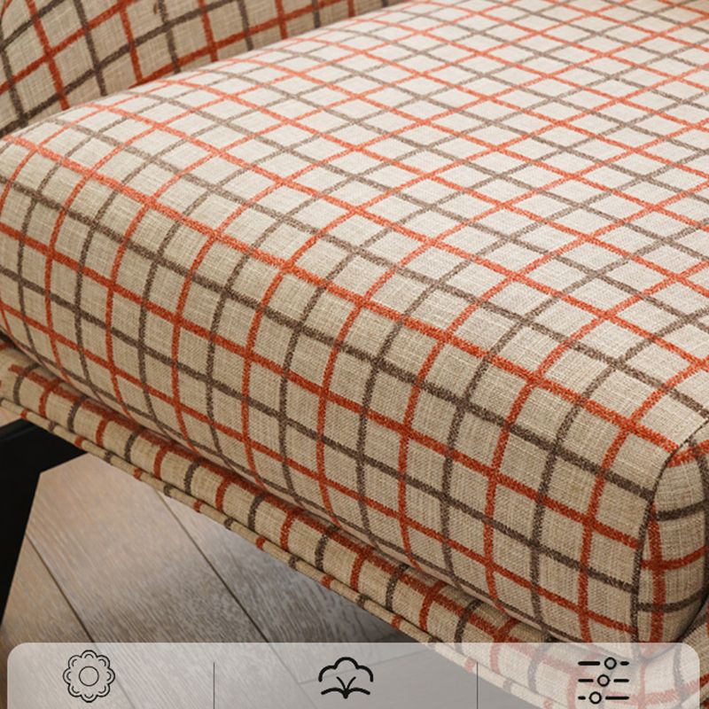 Fabric Lounge Chair Flared Arms Plaid Side Chair with Black Legs