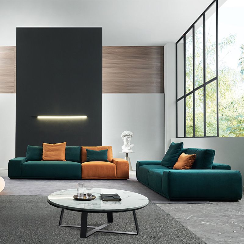 Modern Style Suede Sofa Standard Square Arm Sofa with Pillows