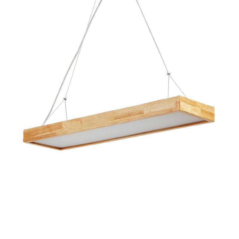 Rectangle Chandelier Lighting Nordic Wood LED Beige Pendant Light Fixture, 23.5"/35.5"/47" Wide