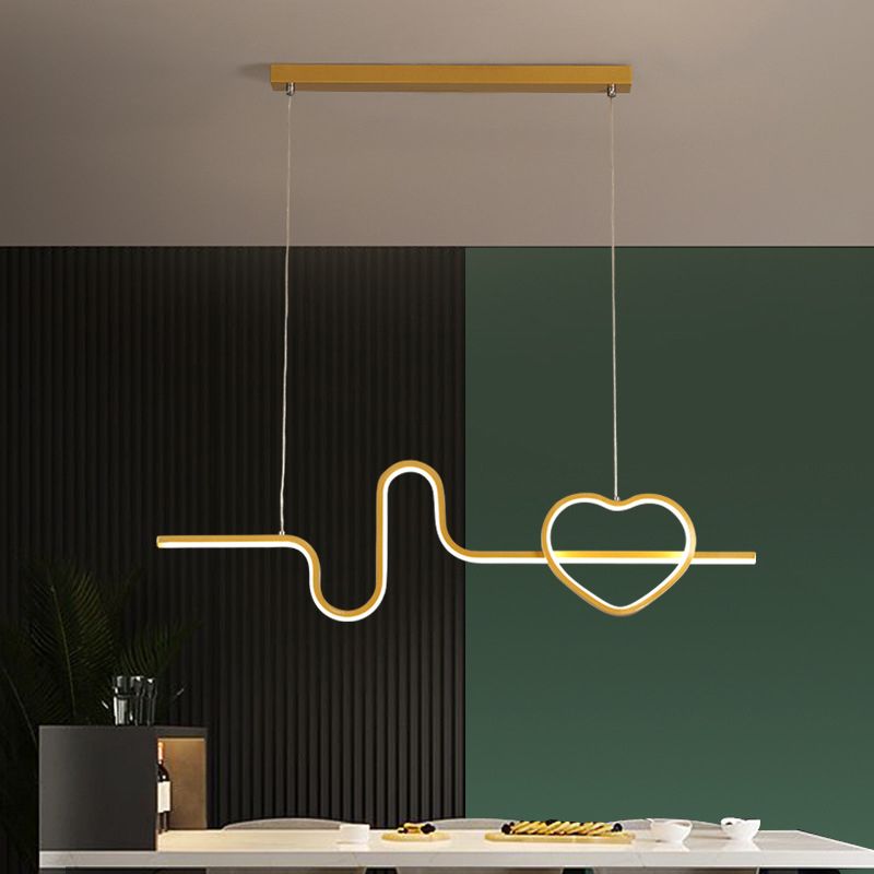 Artistic Heart and Line Island Light Fixture Metal Dining Room LED Ceiling Pendant Light