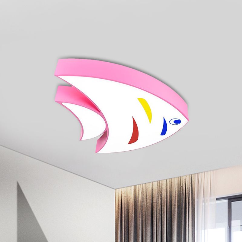 Acrylic Tropical Fish Flush Mount Light Children Style Red/Yellow/Blue LED Close to Ceiling Lamp