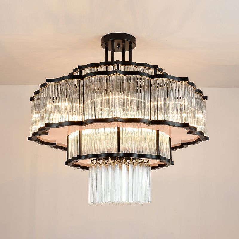 Lámpara de lámpara de montaje semi de metal dorado salas de estar tradicionales lámparas semi descargas con sombra de vidrio