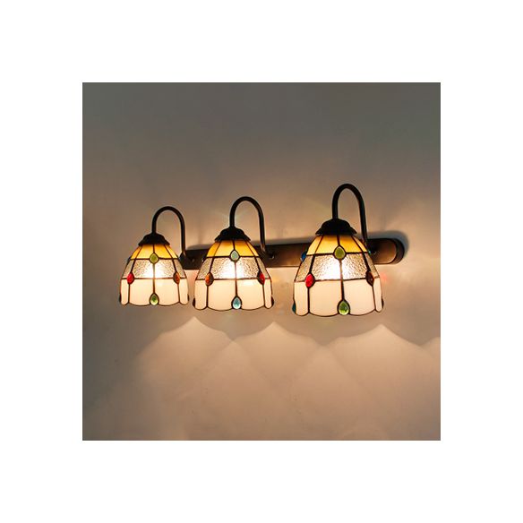 3 Heads Dome Sconce Light Fixture Tiffany Beige/Blue/Clear Glass Wall Mount Light Fixture with Agate Decoration