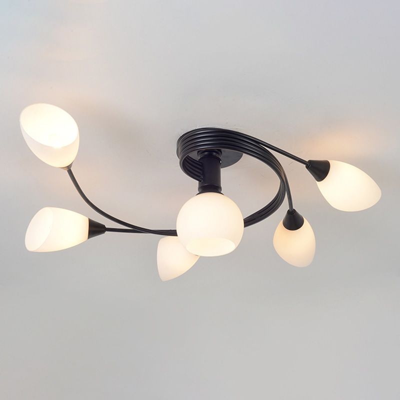 Black Multi Lights Semi Flush Mount Traditional White Glass  Ceiling Light for Living Room