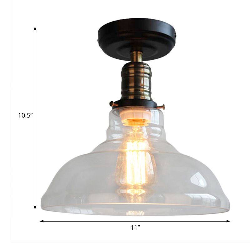 Black One Light Ceiling Lighting Industrial Clear Glass Barn Shade Semi Flush Light