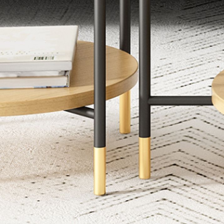 Modern 2 Piece Bunching Tables with Wooden Shelf and 4 Iron Legs