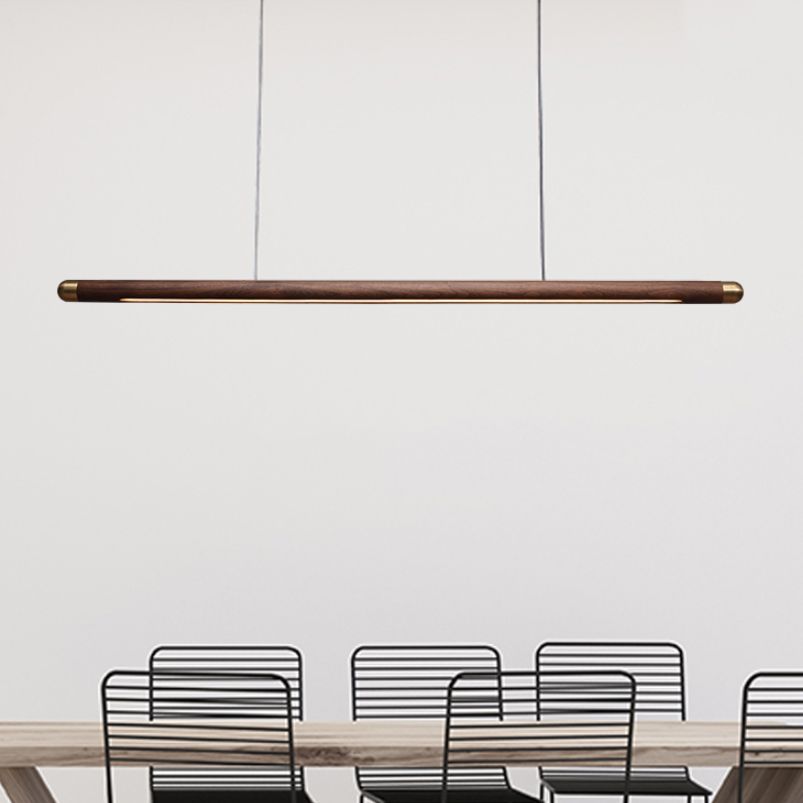 Modern Style Linear Hanging Pendant Light Wood 1-Light Island Light Fixture