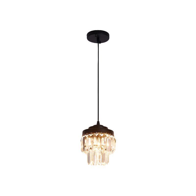 2 Tiers Crystal Pendant Light Modern 1 Bulb Corridor Ceiling Suspension Lamp in Black/Gold