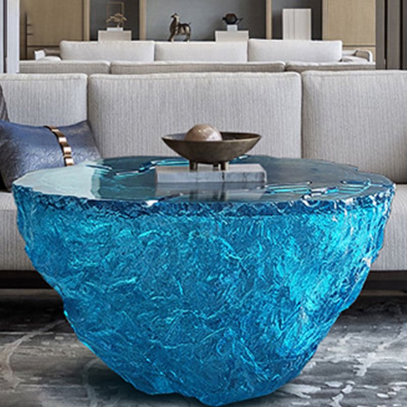 Resin Coffee or End Table Contemporary Round Top with Solid Base