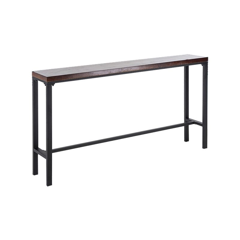 Contemporary Rectangle Bar Dining Table Wood Bar Height Table with Iron Base in Black