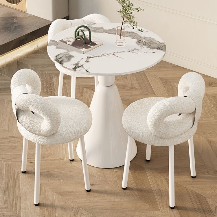 Round Dining Table Set with White Chairs 1/2/3/4 Pieces Stone Dining Set for Home