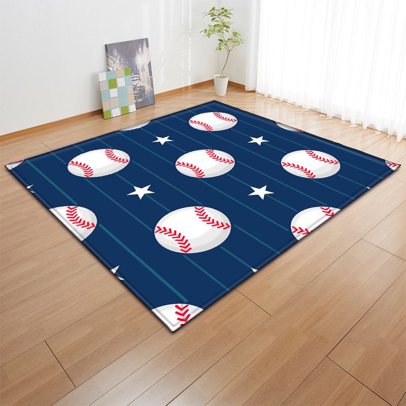 Green Modern Carpet Football Print Polyester Area Rug Stain Resistant Rug for Drawing Room