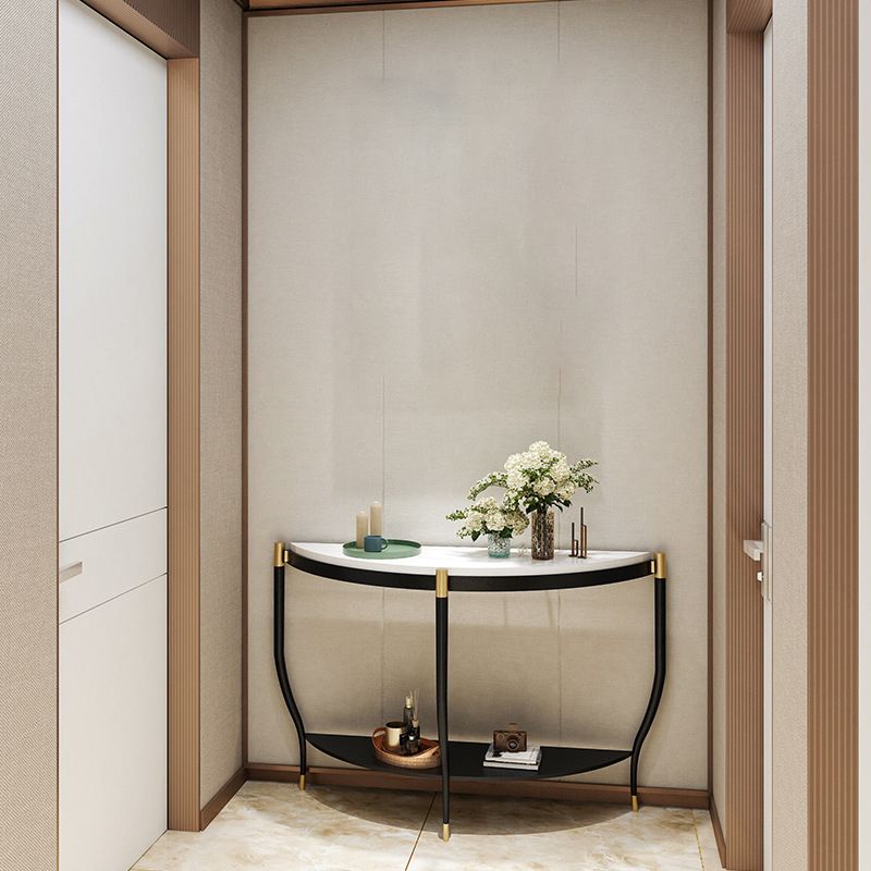 Marble Half Moon Console Table 2-shelf 33.46" Tall Accent Table for Hall