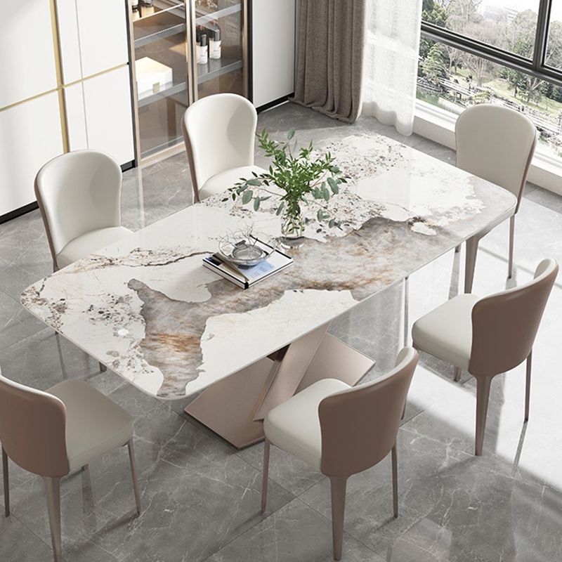 Modern Kitchen Sintered Stone Dining Set Rectangle Shape Standard Dining Set with 4 Legs Base