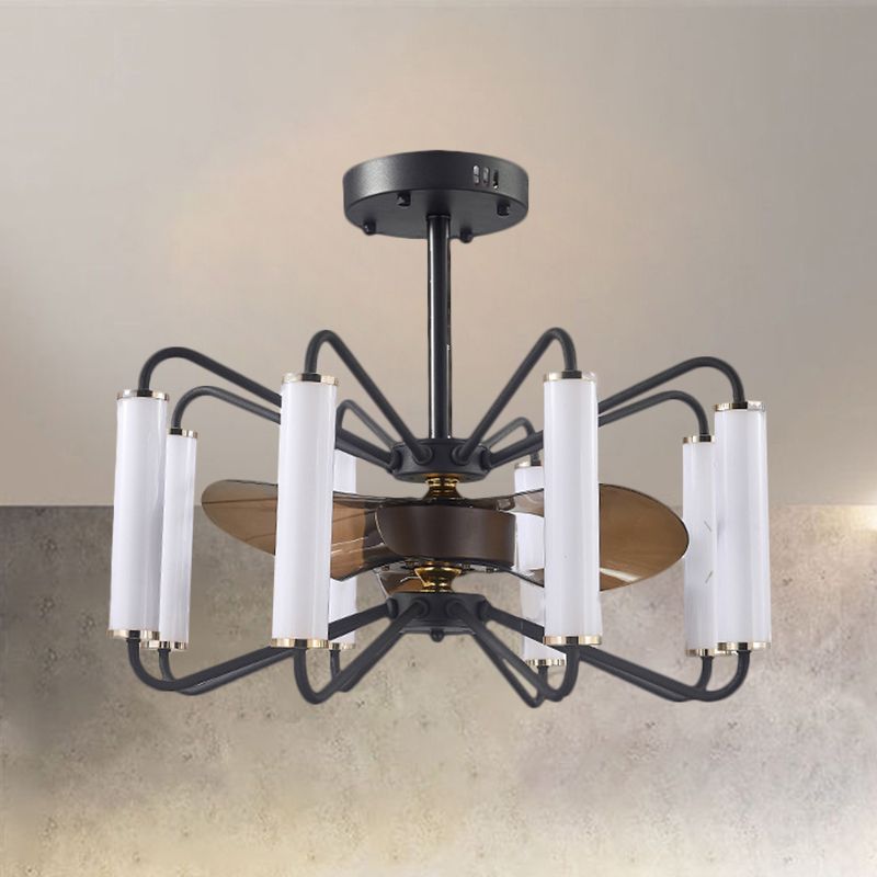 Tube woonkamer hangende ventilatorlamp metaal 28 "brede LED moderne semi -montage verlichting in zwart met 3 messen