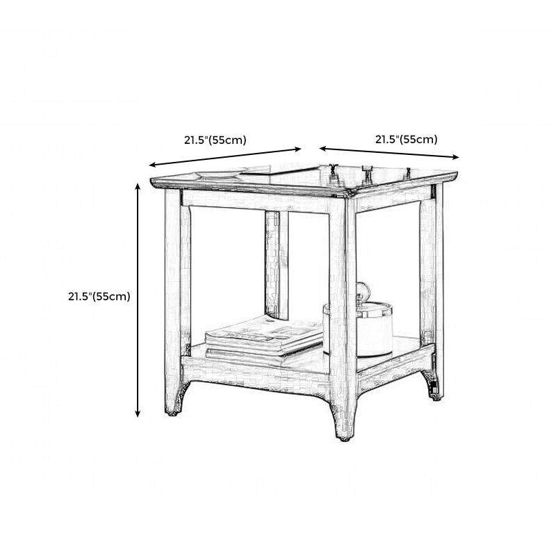 Country Double Tier Wood End Table 4 Legs Sofa Side Table with Shelf