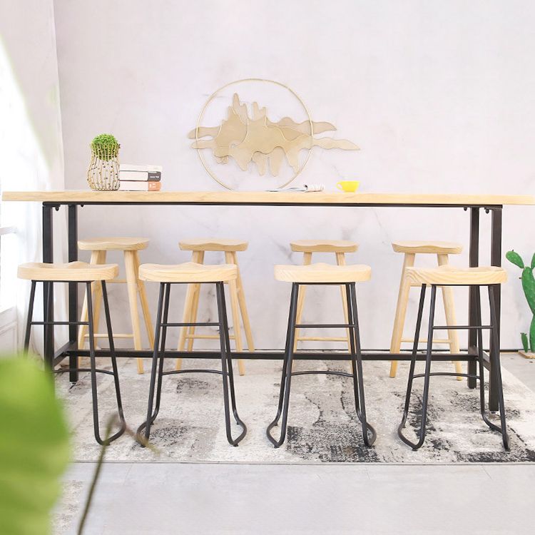Industrial Rectangle Solid Wood Bar Table Set 1/5/9 Pieces Counter Table with Stools