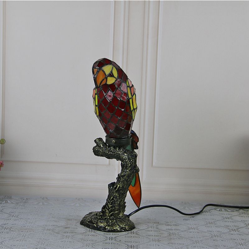 Tiffany Parrot Table Lamp 1 Bulb Handcrafted Stained Glass Night Stand Light for Bedroom