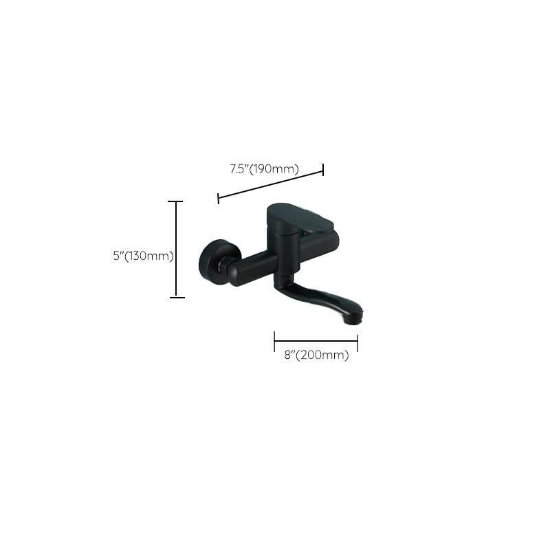 Low Arc Tub Filler Black Swivel Single Lever Handle Wall-Mounted Copper Tub Filler