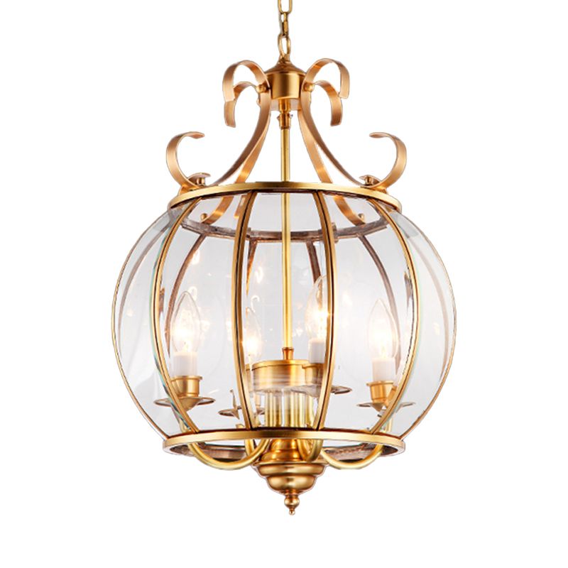 Clear Glass Global Chandelier Lamp Modern 4 Bulbs Brass Pendant Lighting Fixture for Living Room