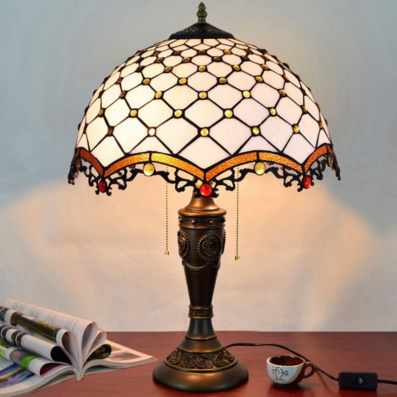 Tiffany Style Table Lamp 2 Lights Desk Lamp with Glass Shade for Bedroom