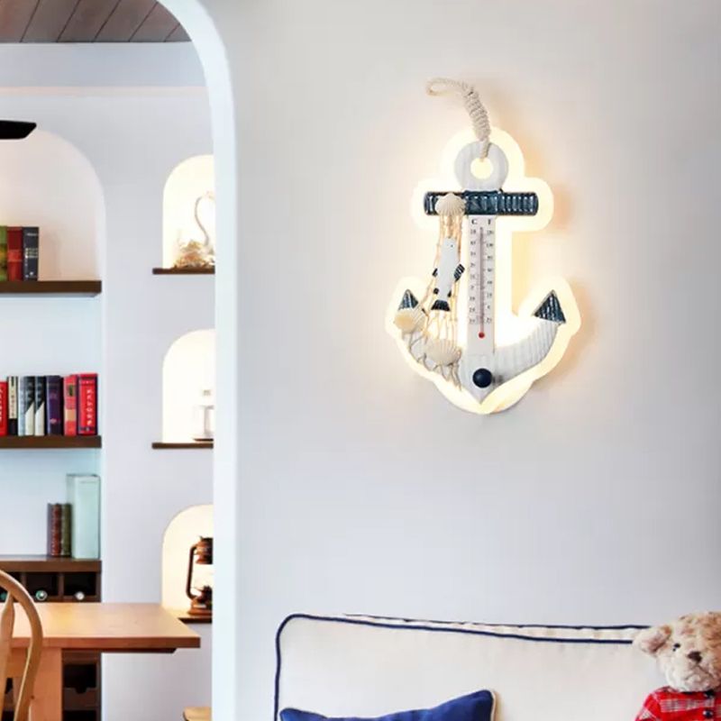 Kids Anchor Wall Mount Light Resin LED Parlor Surface Wall Sconce with Fishing Net Deco in White