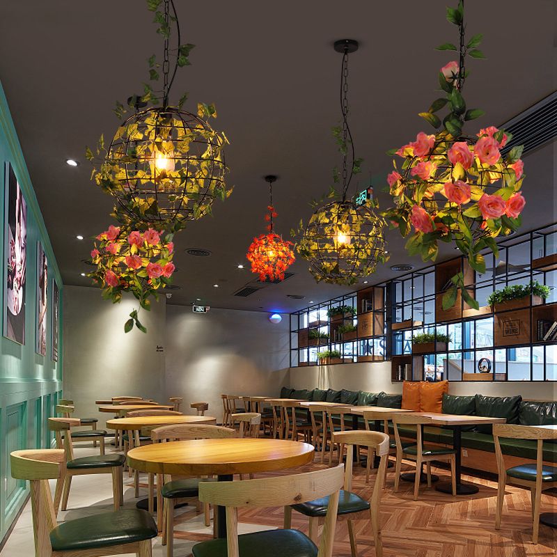 1-Licht Globe Metal Cage Pflanze Dekorative hängende leichte Einfachheitstil Moderne Anhängerlampe