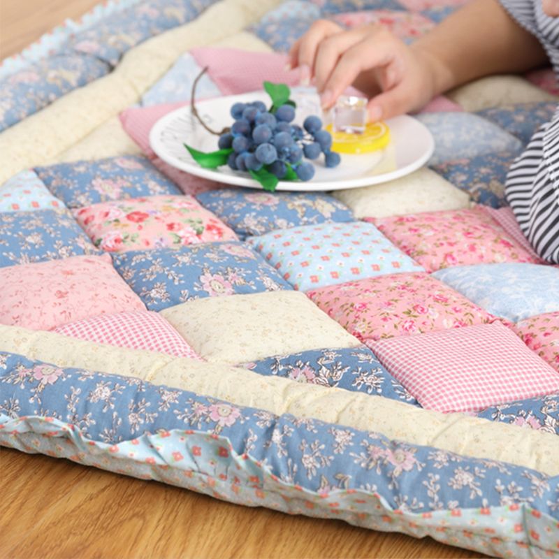 Nordic Plaid Printed Rug Multicolored Cotton Indoor Rug Anti-Slip Pet Friendly Easy Care Area Carpet for Room