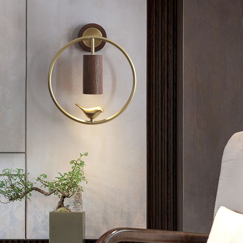 Modern Simple Wooden Wall Light Round Shape Wall Lamp for Living Room