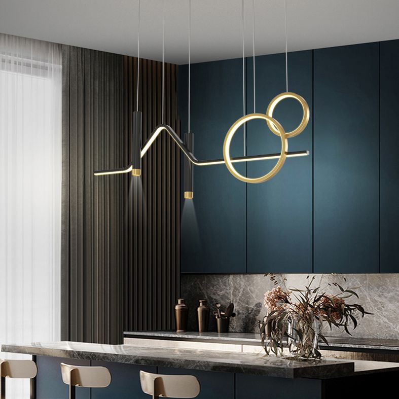 Black and Gold LED Island Pendant Light in Modern Creative Style Wrought Iron Ceiling Light with Aluminium Lamp