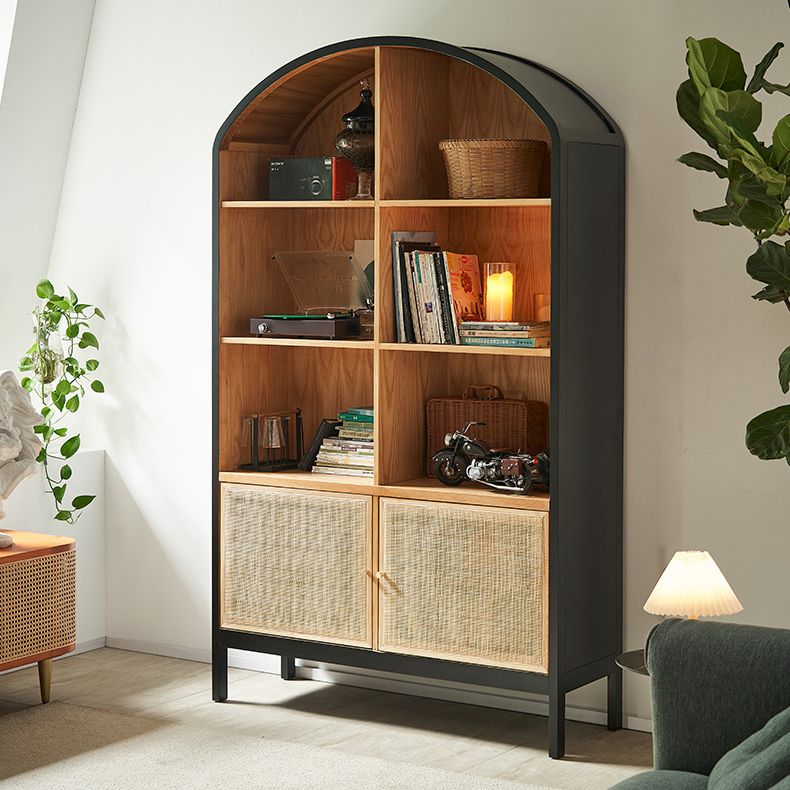 Mid-Century Modern Black Accent Cabinet with 8 Shelves in Solid Wood