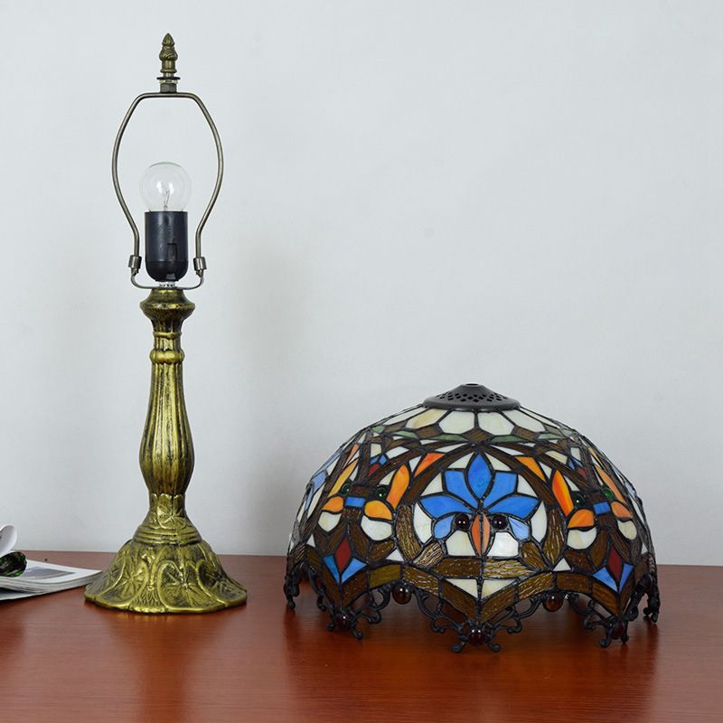 Lampada da comtore a forma di ciotola macchiata in vetro in stile tiffany leggero in multicolori