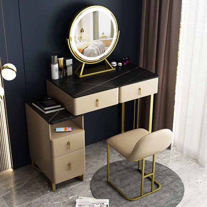 Glam Dressing Table Genuine Leather Vanity Table with 4 Storage Drawers