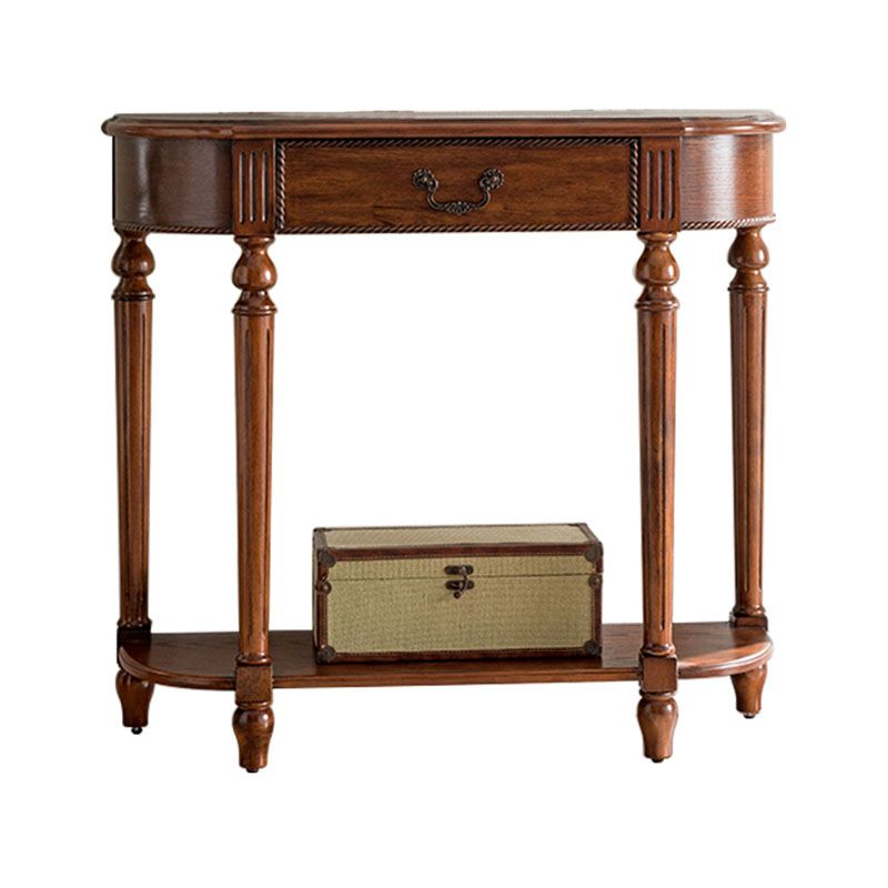 Mid-Century Modern Half Moon Console Sofa Table Rubber Wood Console Accent Table for Hall