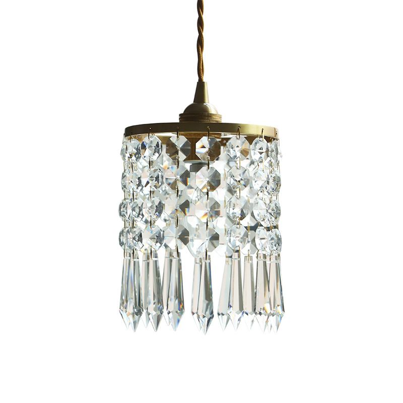 Contemporary Style Cylinder LED Pendant Crystal 1 Light Hanging Lamp in Clear