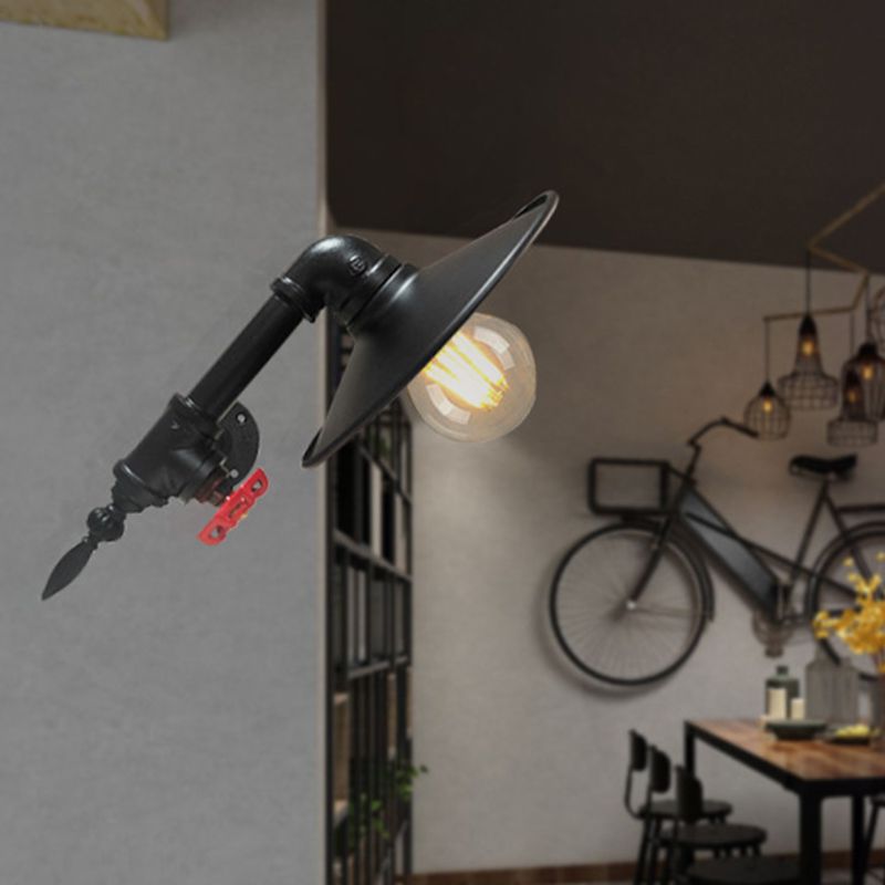 Black Finish Flat Wall Light Sconce Farmhouse Metallic 1-Bulb Corner Wall Mount Pipe Lamp