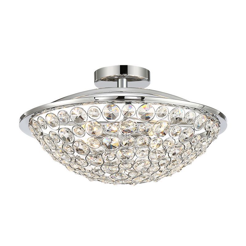 Dome plafond Light Métal et cristal 3 lumières balcon semi-flush Mount Light in Chrome