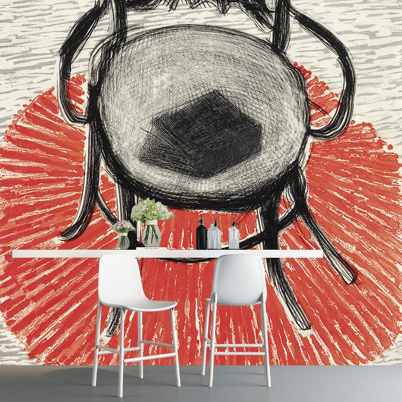 Black Iron Chair Wall Murals Stain Resistant Art Deco Living Room Wall Covering on Orange