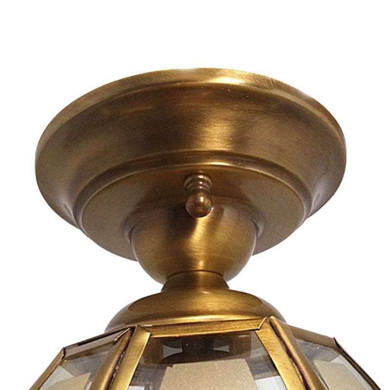 Brass Cup Semi Flush Mount Lamp Traditionary Frosted Glass 1 Bulb Ceiling Mounted Light for Living Room